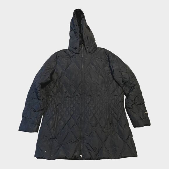 Eddie Bauer Womens Size XXL Black Down Puffer Parka Winter Jacket Coat Diamond - Picture 1 of 6